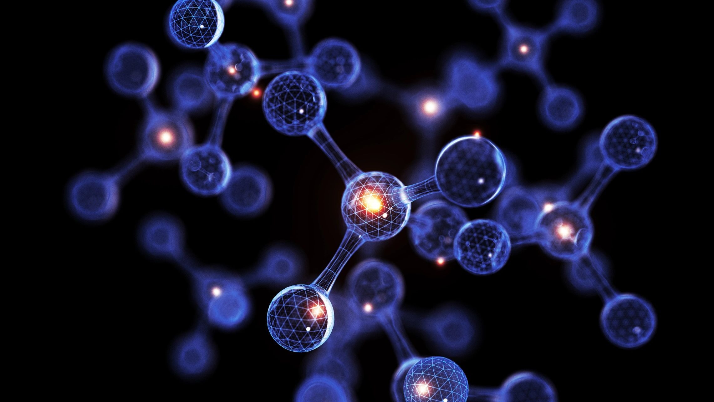 Peptide molecules on a dark background