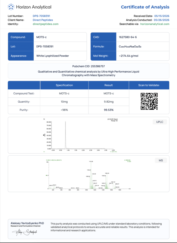 Certificate of Analysis for MOTS-c peptide